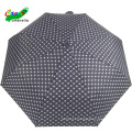 ladies three fold polka dot pattern printed manual open blue umbrella